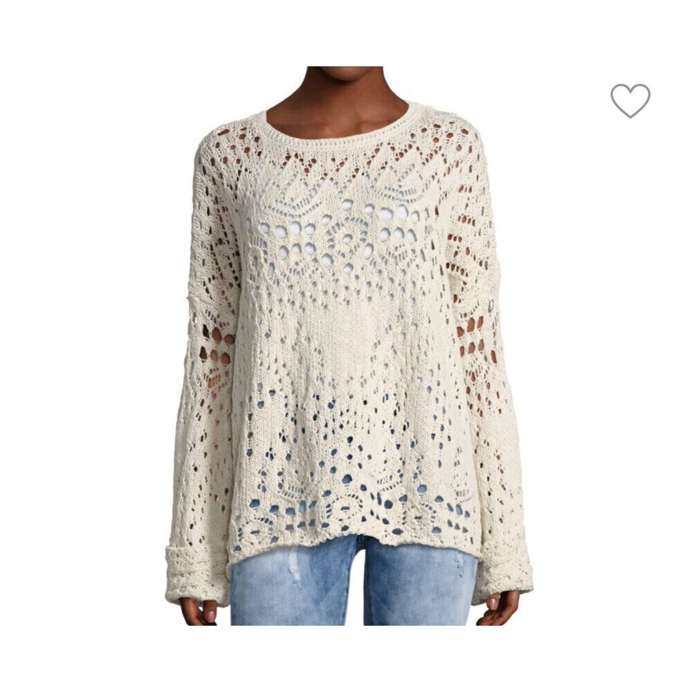 FREE PEOPLE Traveling Lace Sweater cream loose knit SZ SM